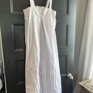 White Sleeveless Linen Midi Jumpsuit